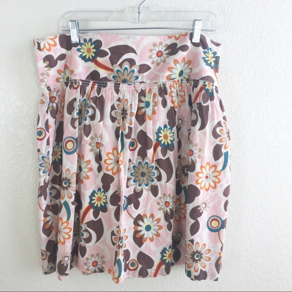 Old Navy Floral A-Line Skirt in Pink, Brown, Teal, Orange
